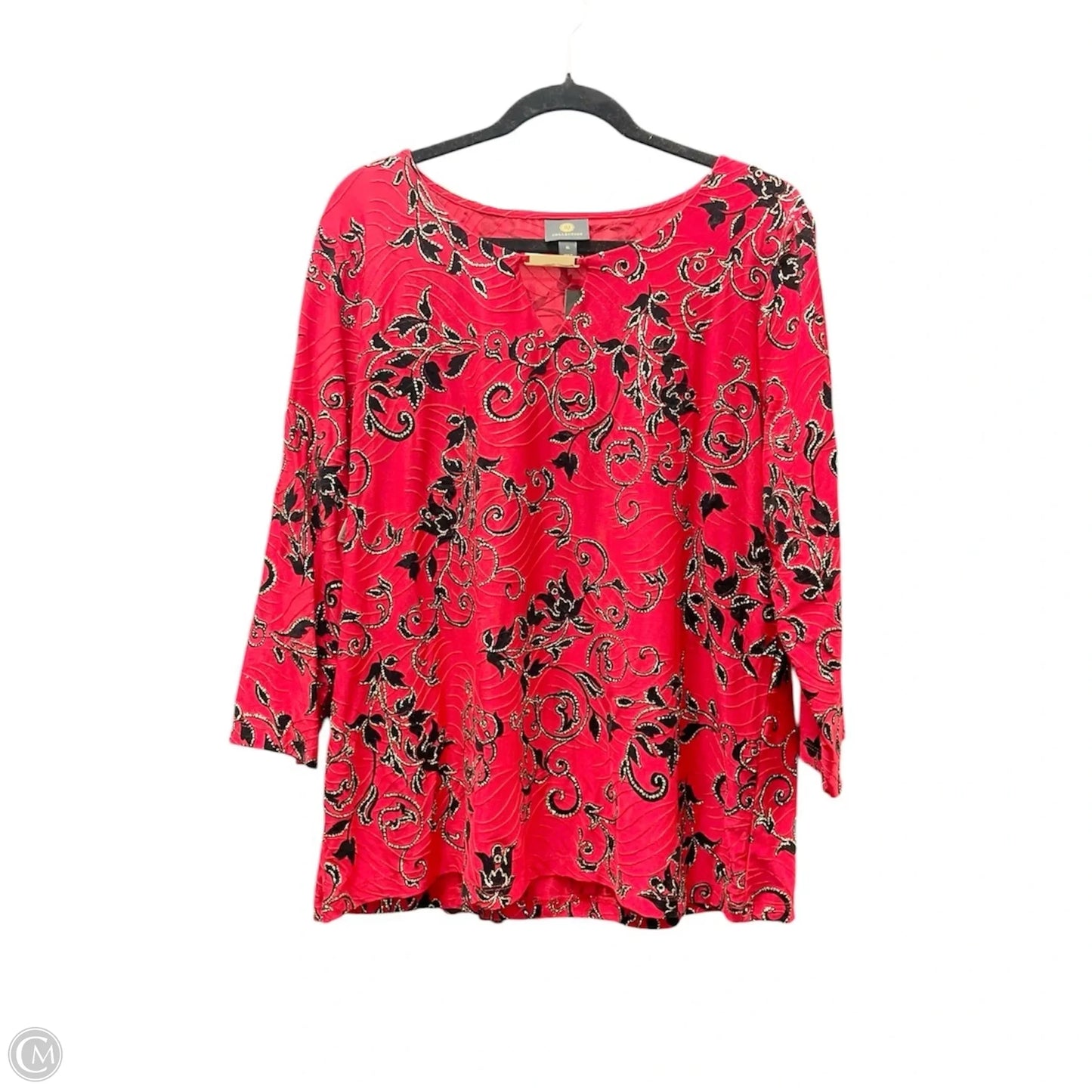 Top 3/4 Sleeve By Jm Collections In Black & Red, Size: Xl