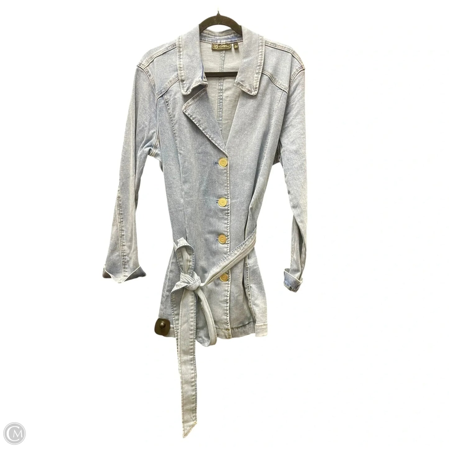 Coat Trench Coat By Dg2 In Blue Denim, Size: L