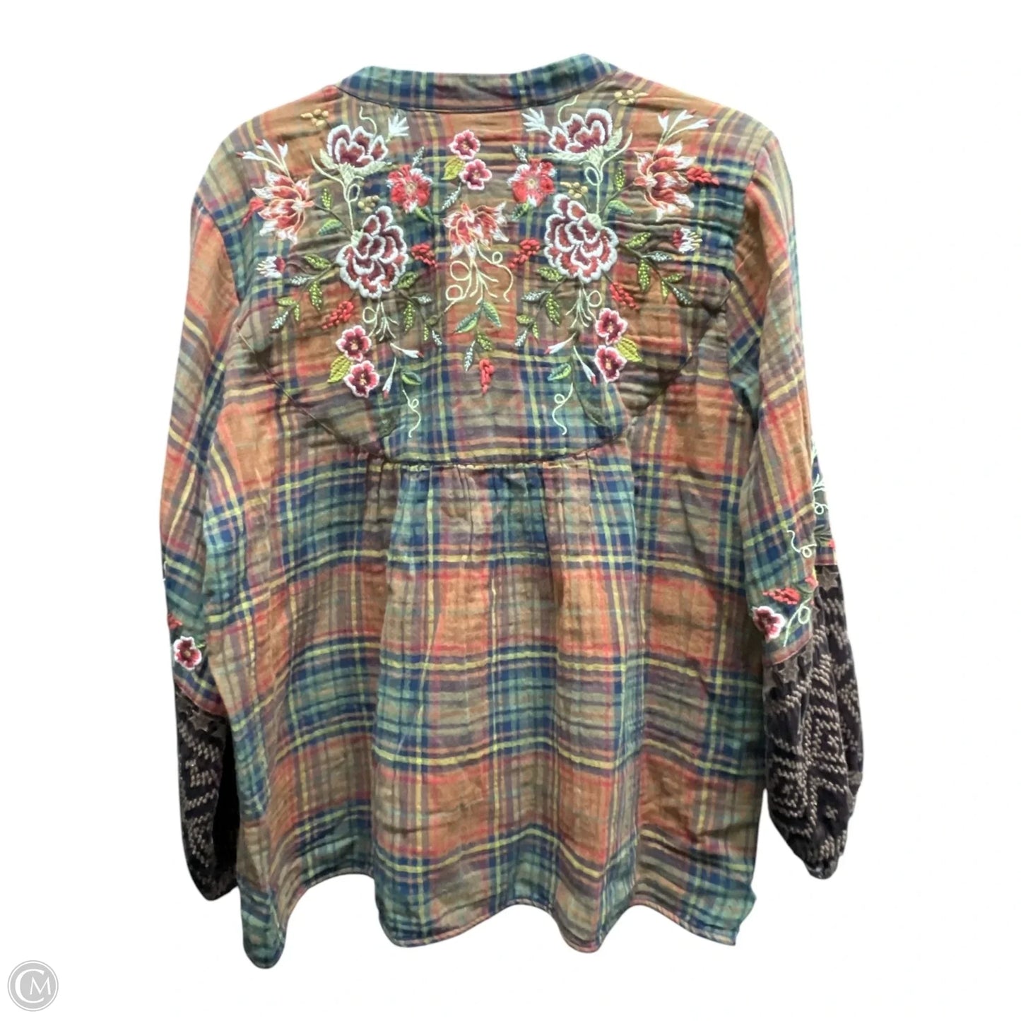 Top Long Sleeve Designer By Johnny Was In Plaid Pattern, Size: M