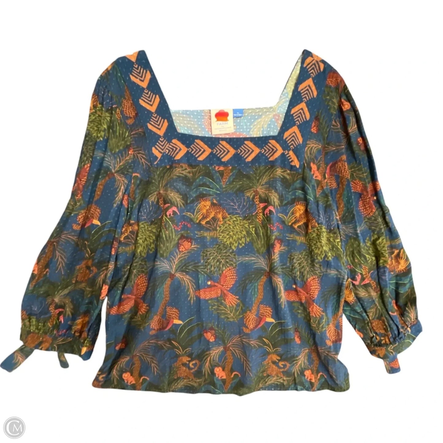 Blouse Designer By Farm Rio In Tropical Print, Size: Xl
