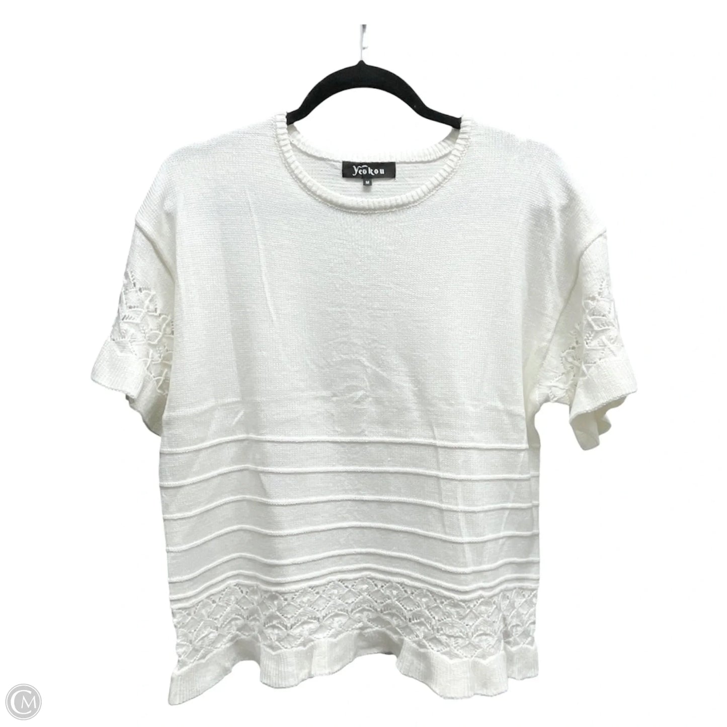 Sweater Short Sleeve By Yeokou In Cream, Size: M