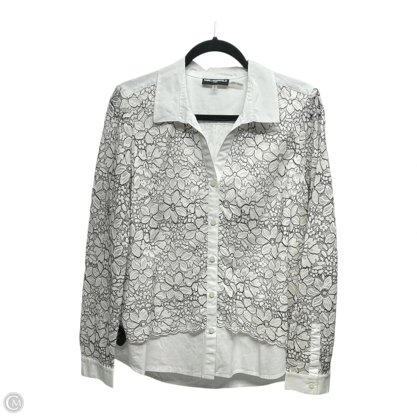 Top Long Sleeve Designer By Karl Lagerfeld In Black & White, Size: M