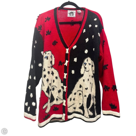 Sweater Cardigan By storybook knits - DOGS  In Black & Red, Size: 1x