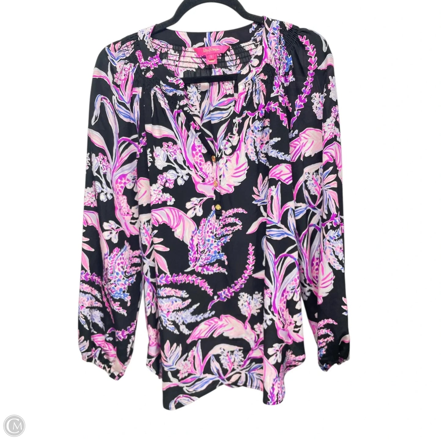 Top Long Sleeve Designer By Lilly Pulitzer In Black & Purple, Size: L