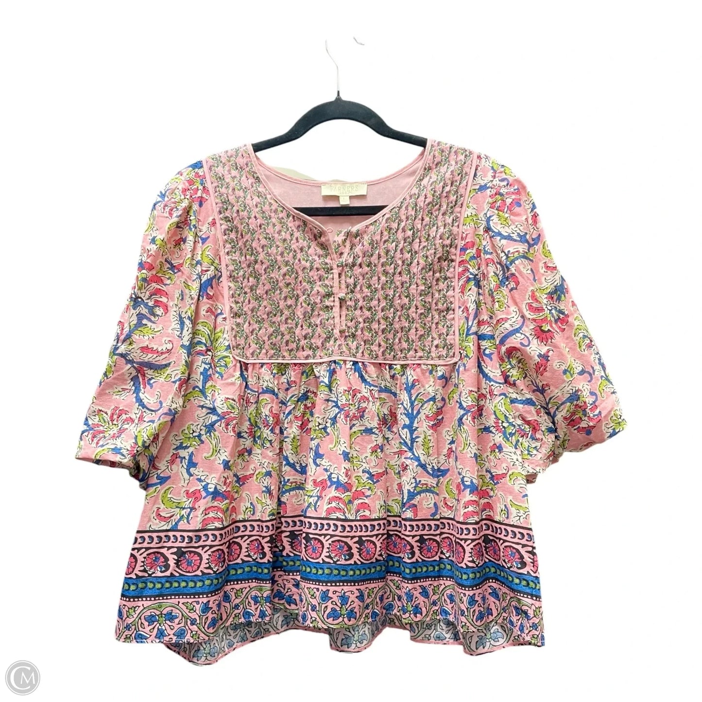 Top Short Sleeve By FARMERS MARKET  In Pink, Size: L
