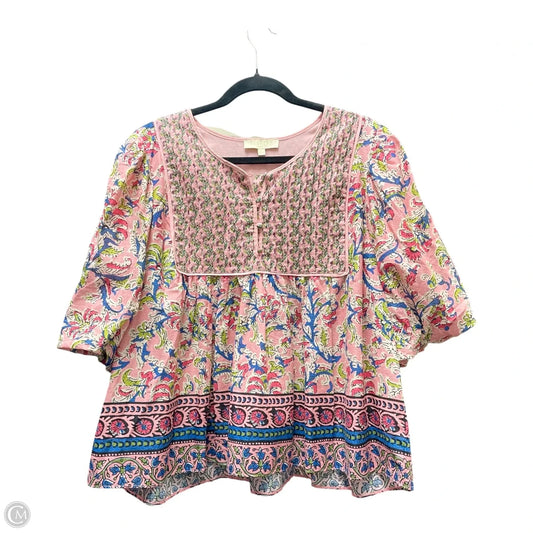 Top Short Sleeve By FARMERS MARKET  In Pink, Size: L