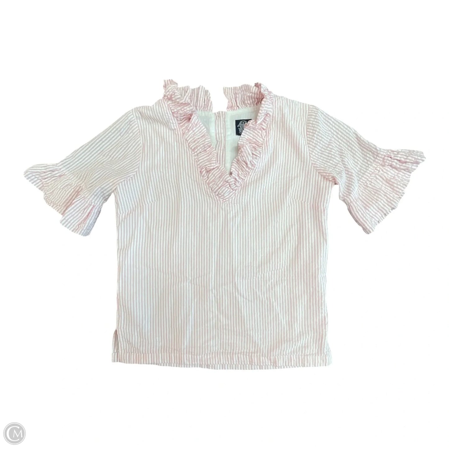 Top Short Sleeve By ELIZABETH WILSON In Pink & White, Size: S
