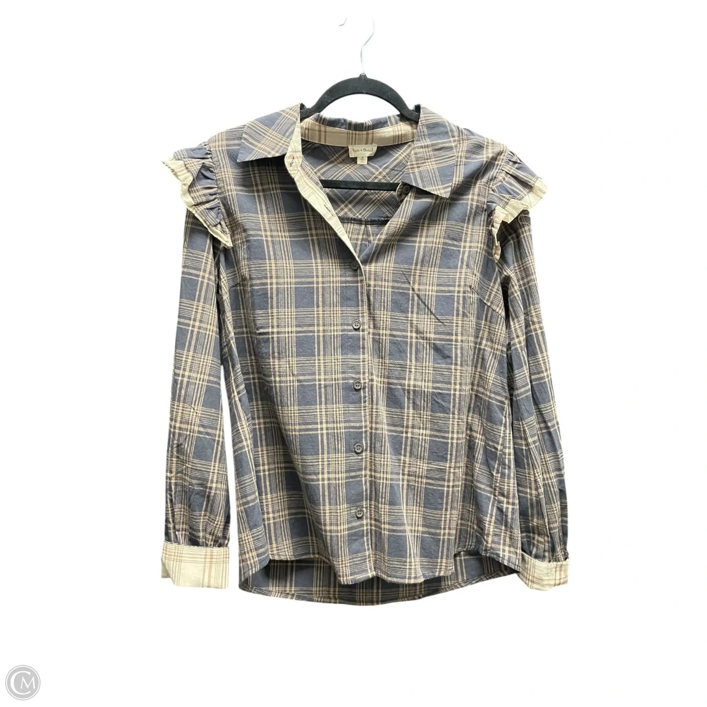 Top Long Sleeve By Hem & Thread In Grey & Tan, Size: M