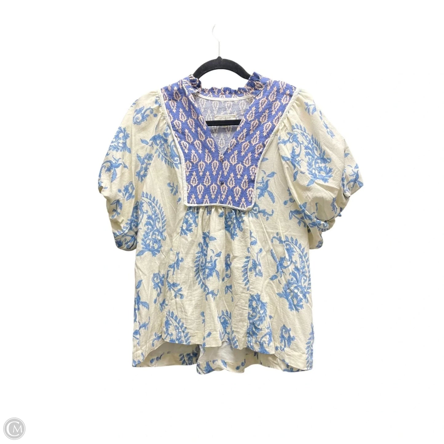 Top Short Sleeve By Umgee In Blue & White, Size: M