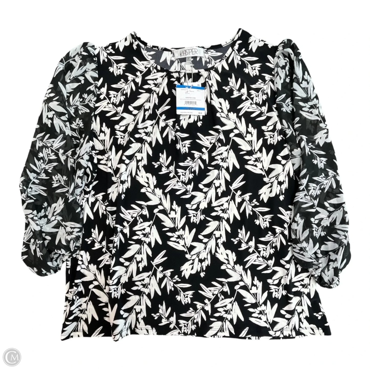 Top Long Sleeve By Kasper In Black & White, Size: Xl