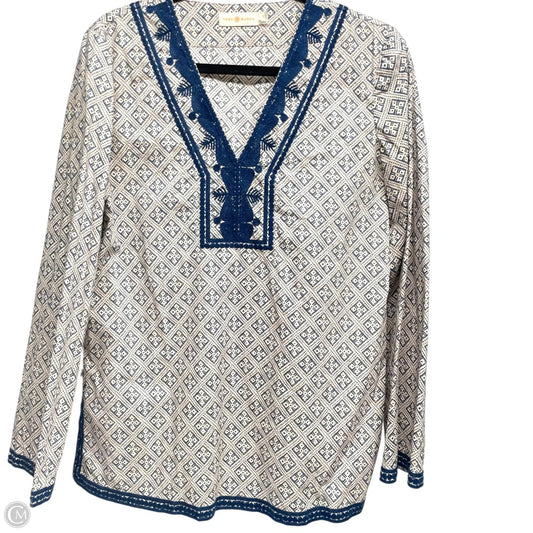 Top Long Sleeve Designer By Tory Burch In Blue & Cream, Size: 6