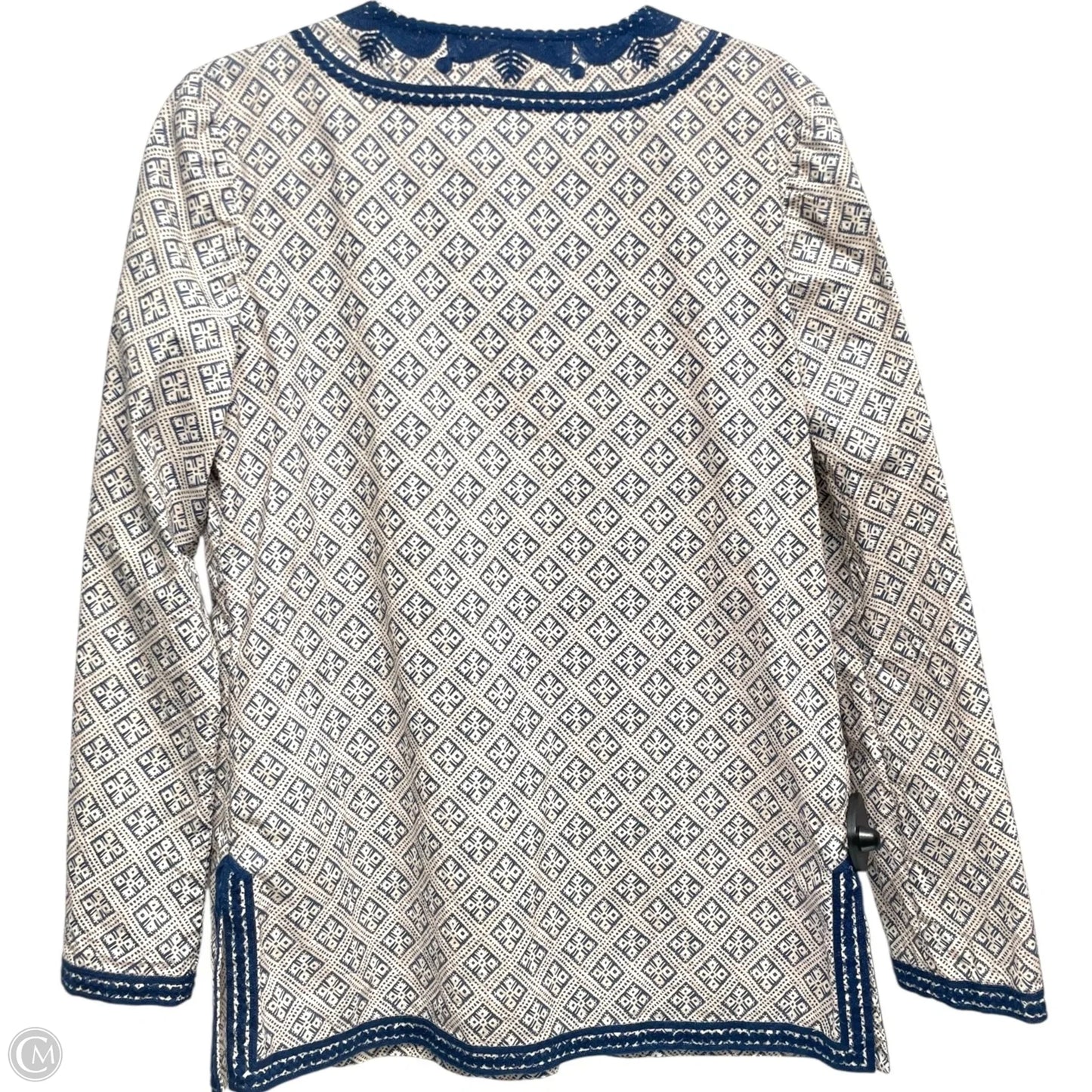 Top Long Sleeve Designer By Tory Burch In Blue & Cream, Size: 6