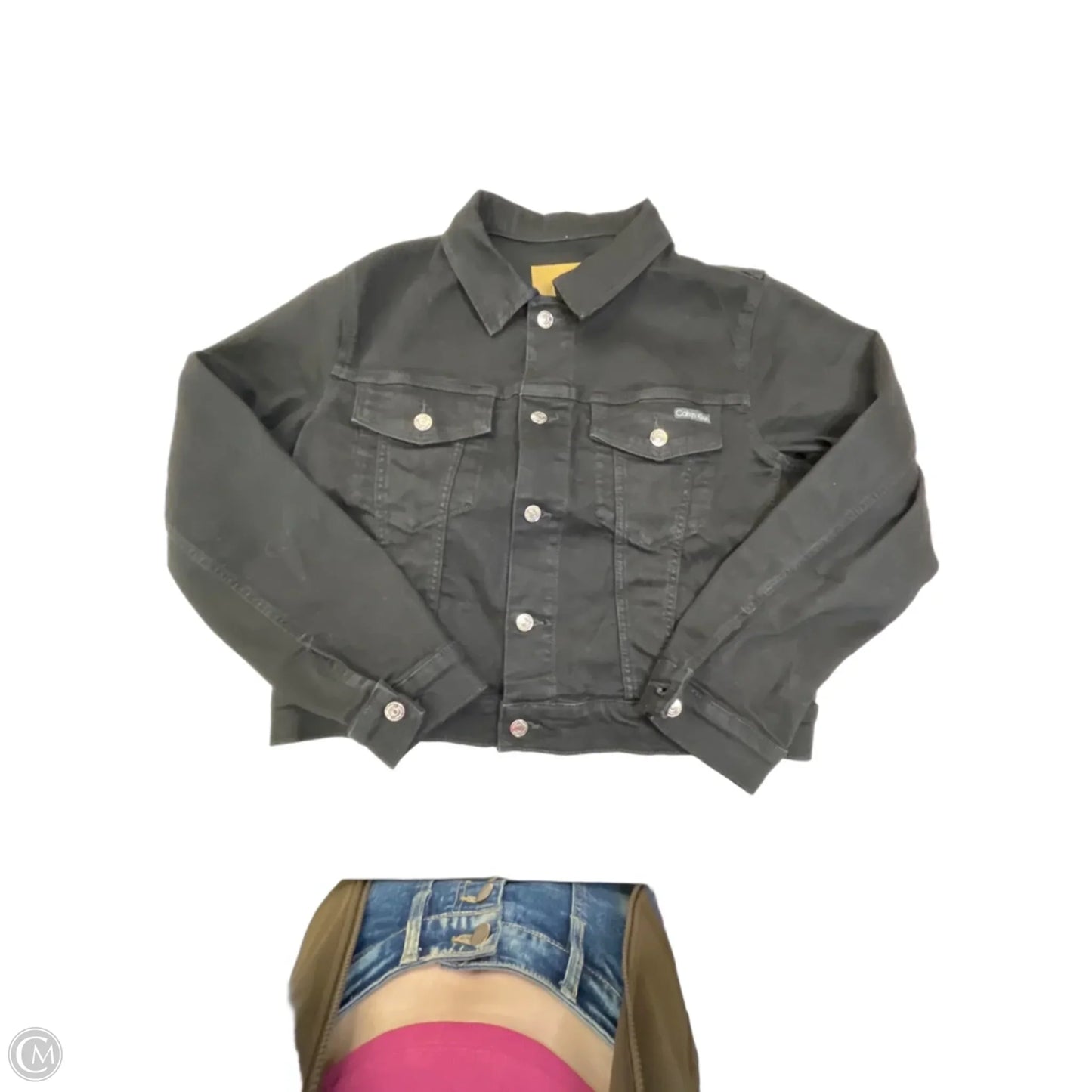 Jacket Denim By Calvin Klein In Black Denim, Size: L