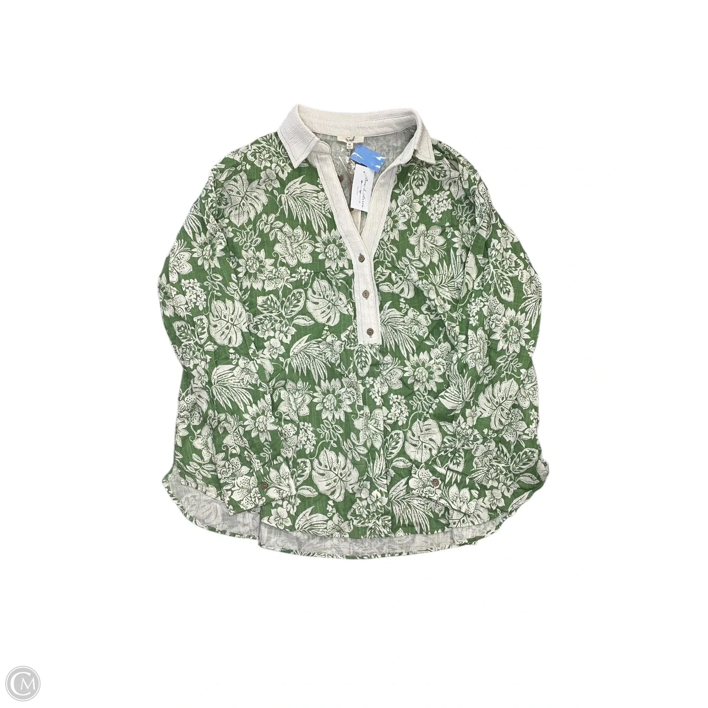 Blouse Long Sleeve By Easel In Green & Tan, Size: M