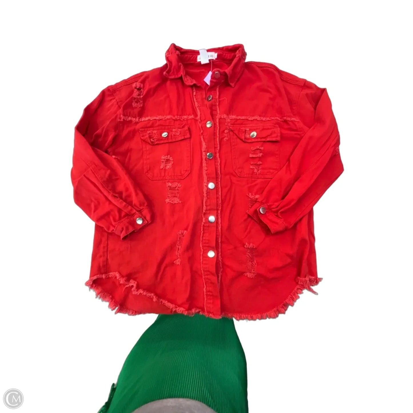 Jacket Denim By Clothes Mentor In Red Denim, Size: L