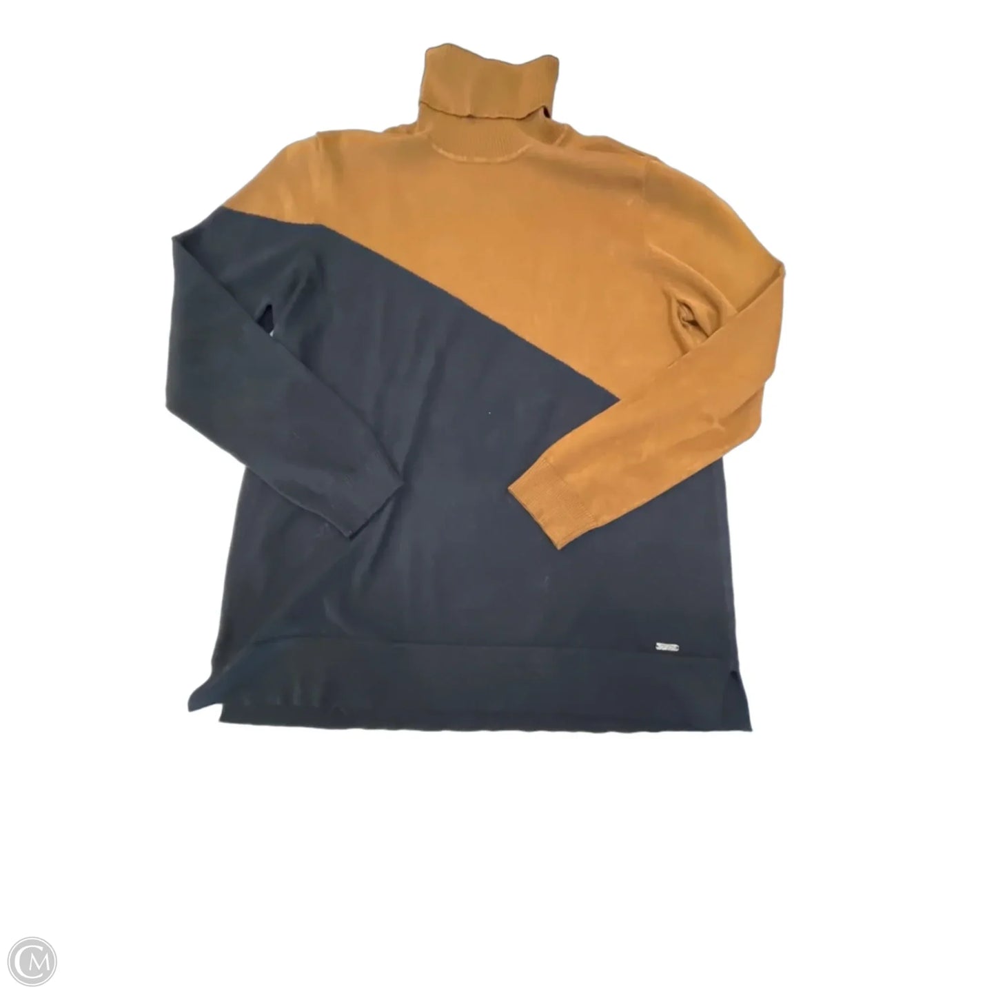Top Long Sleeve By Calvin Klein In Black & Brown, Size: L