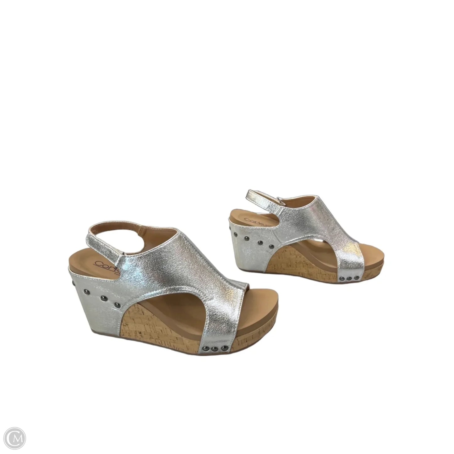 Shoes Heels Wedge By Corkys In Silver, Size: 9