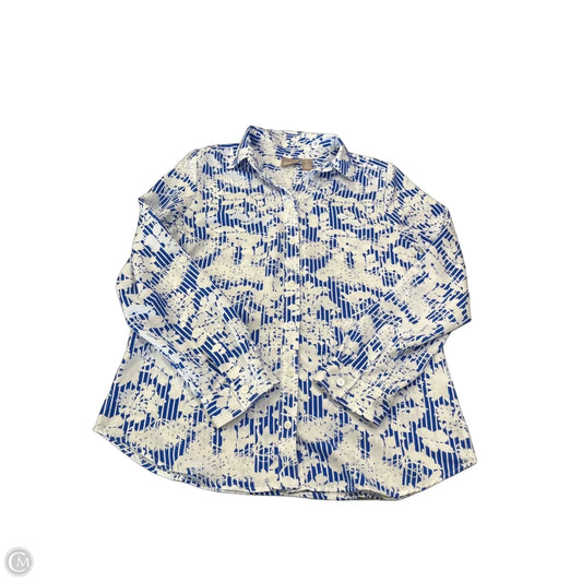 Blouse Long Sleeve By Chicos In Blue & White, Size: S