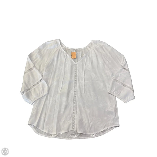 Blouse Long Sleeve By Tribal In White, Size: Xl