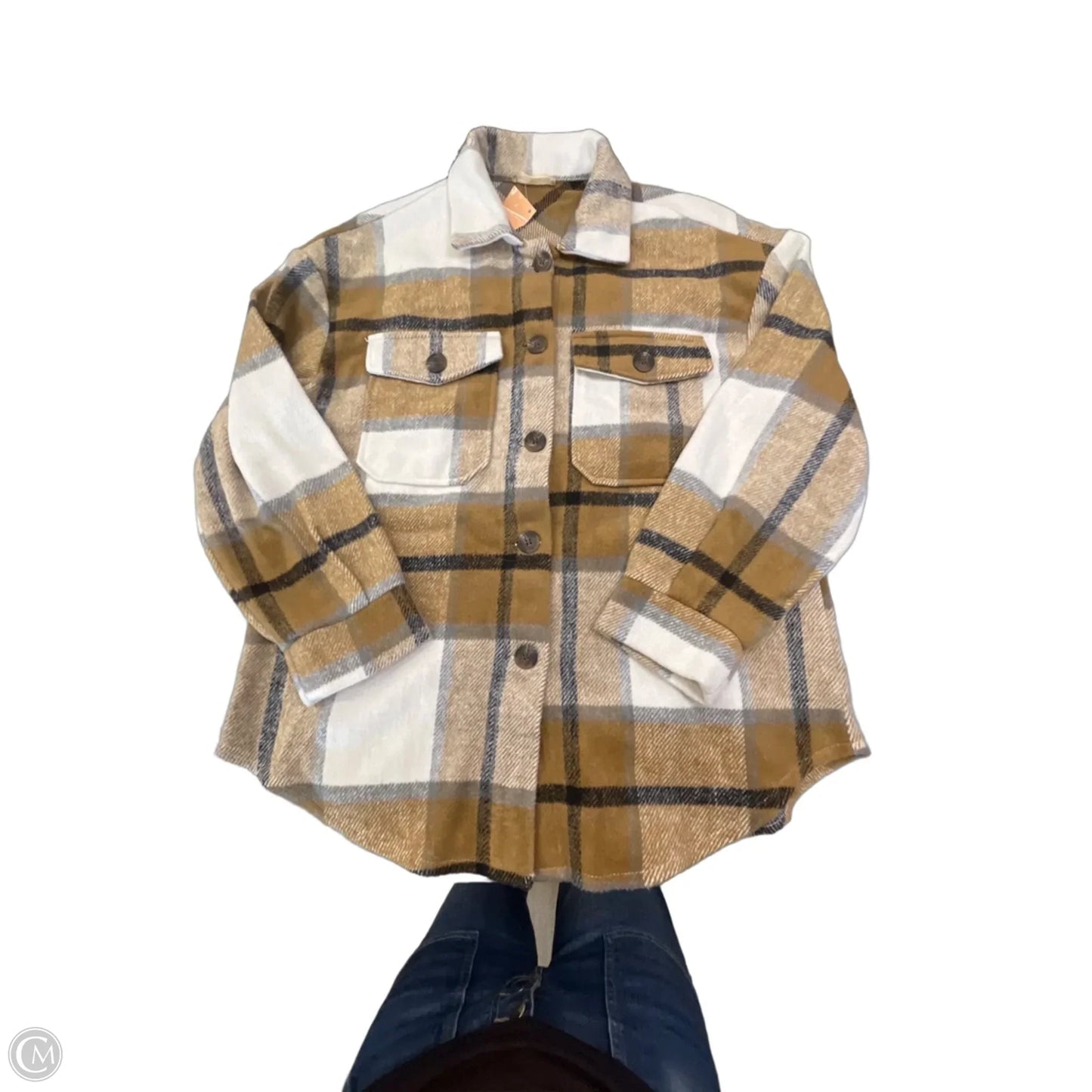 Jacket Shirt By Altard State In Brown & Cream, Size: S