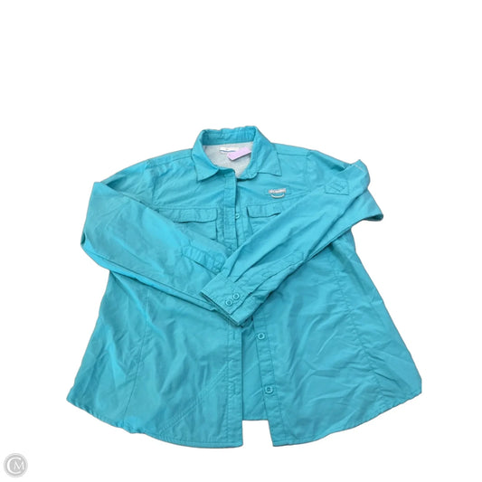 Athletic Top Long Sleeve Collar By Columbia In Teal, Size: L