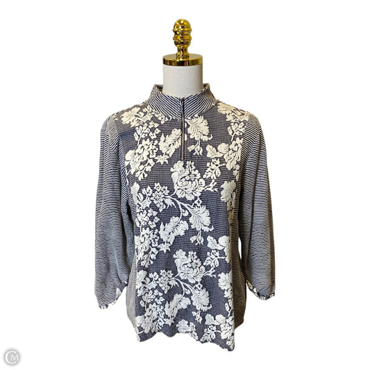 Top 3/4 Sleeve By Chicos In Striped Pattern, Size: L