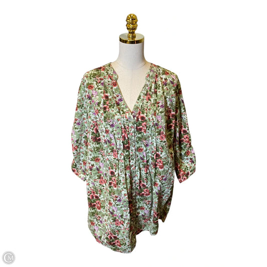 Top 3/4 Sleeve By Denim 24/7 In Floral Print, Size: 22