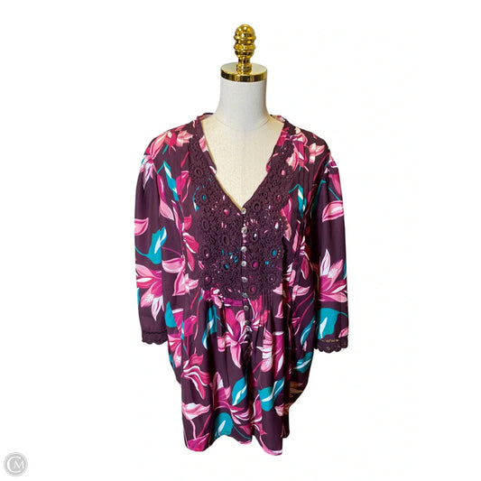 Top 3/4 Sleeve By Roamans In Multi-colored, Size: 20