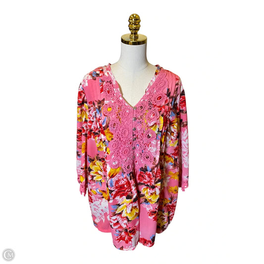 Top 3/4 Sleeve By Denim 24/7 In Floral Print, Size: 22