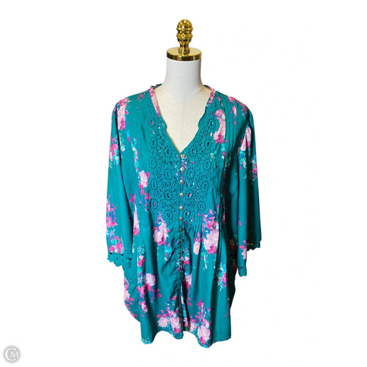 Top 3/4 Sleeve By Roamans In Floral Print, Size: 20