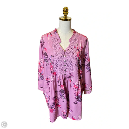 Top 3/4 Sleeve By Roamans In Floral Print, Size: 20