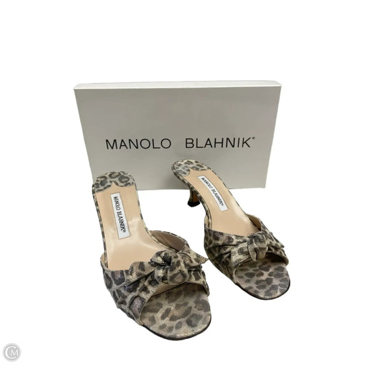 Sandals Luxury Designer By Manolo Blahnik In Animal Print, Size: 7