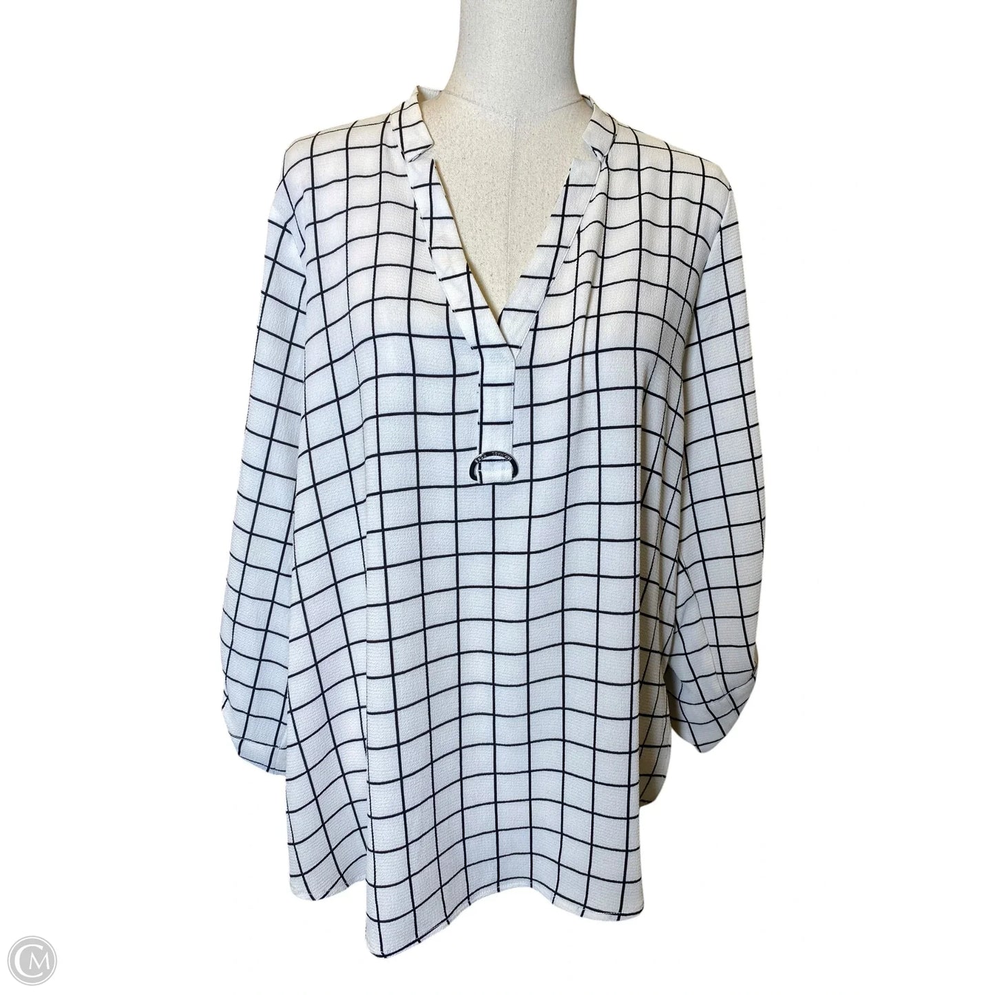 Top Long Sleeve Designer By Michael Kors In Black & White, Size: L