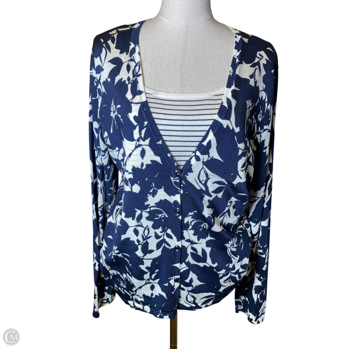 Sweater By Jones New York In Blue & White, Size: L