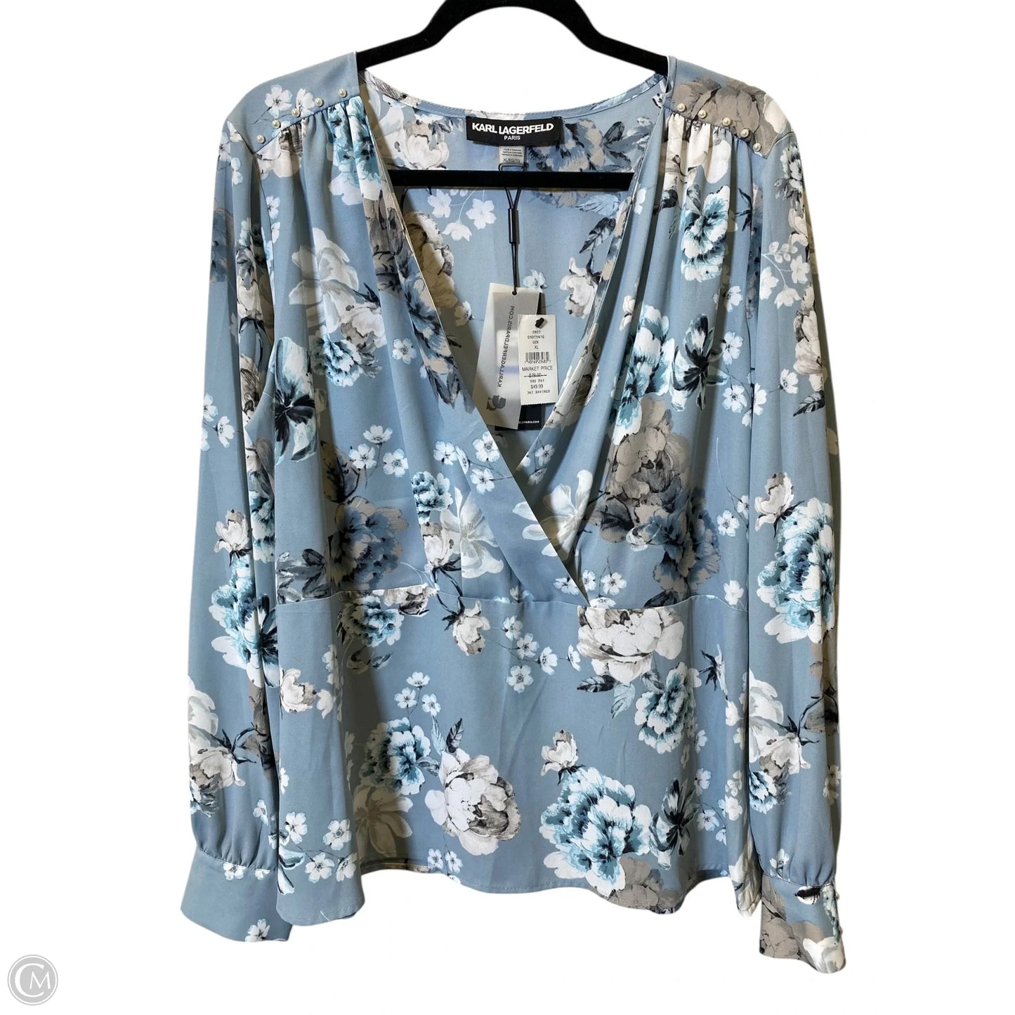 Top Long Sleeve Designer By Karl Lagerfeld In Floral Print, Size: Xl