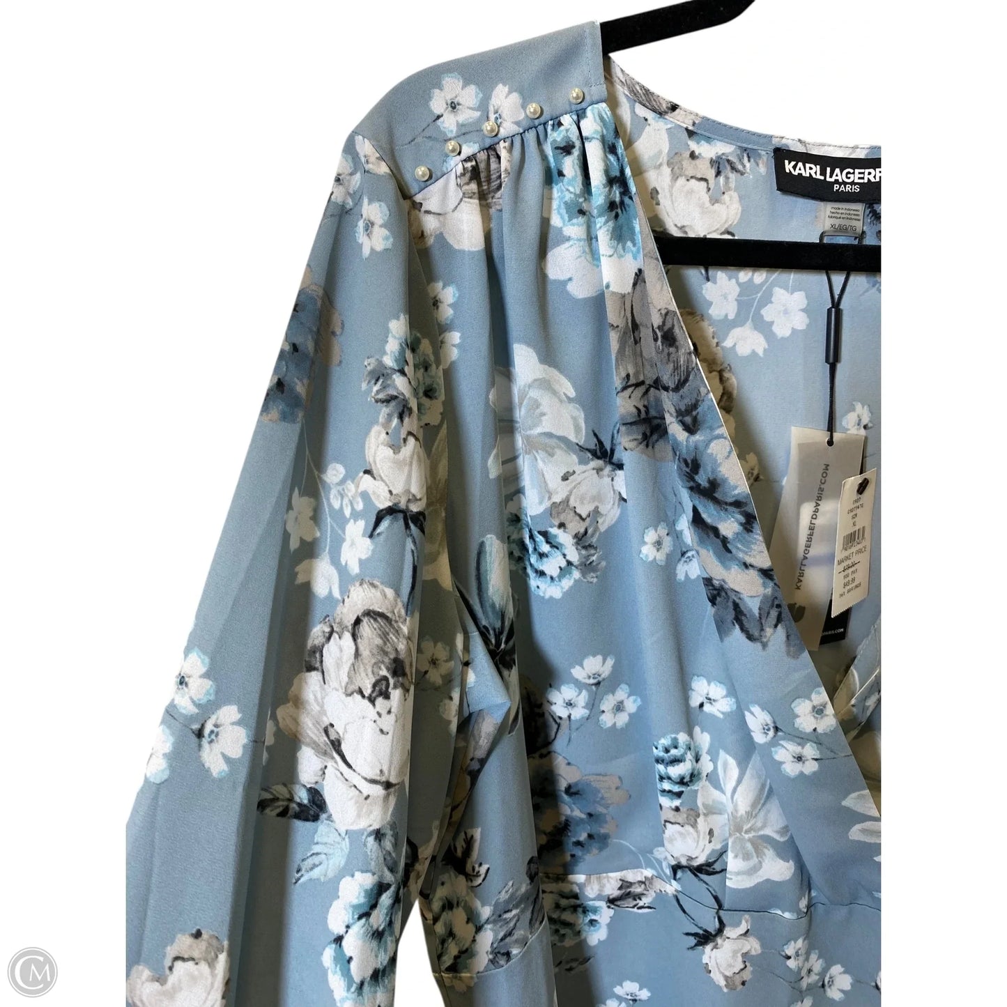 Top Long Sleeve Designer By Karl Lagerfeld In Floral Print, Size: Xl