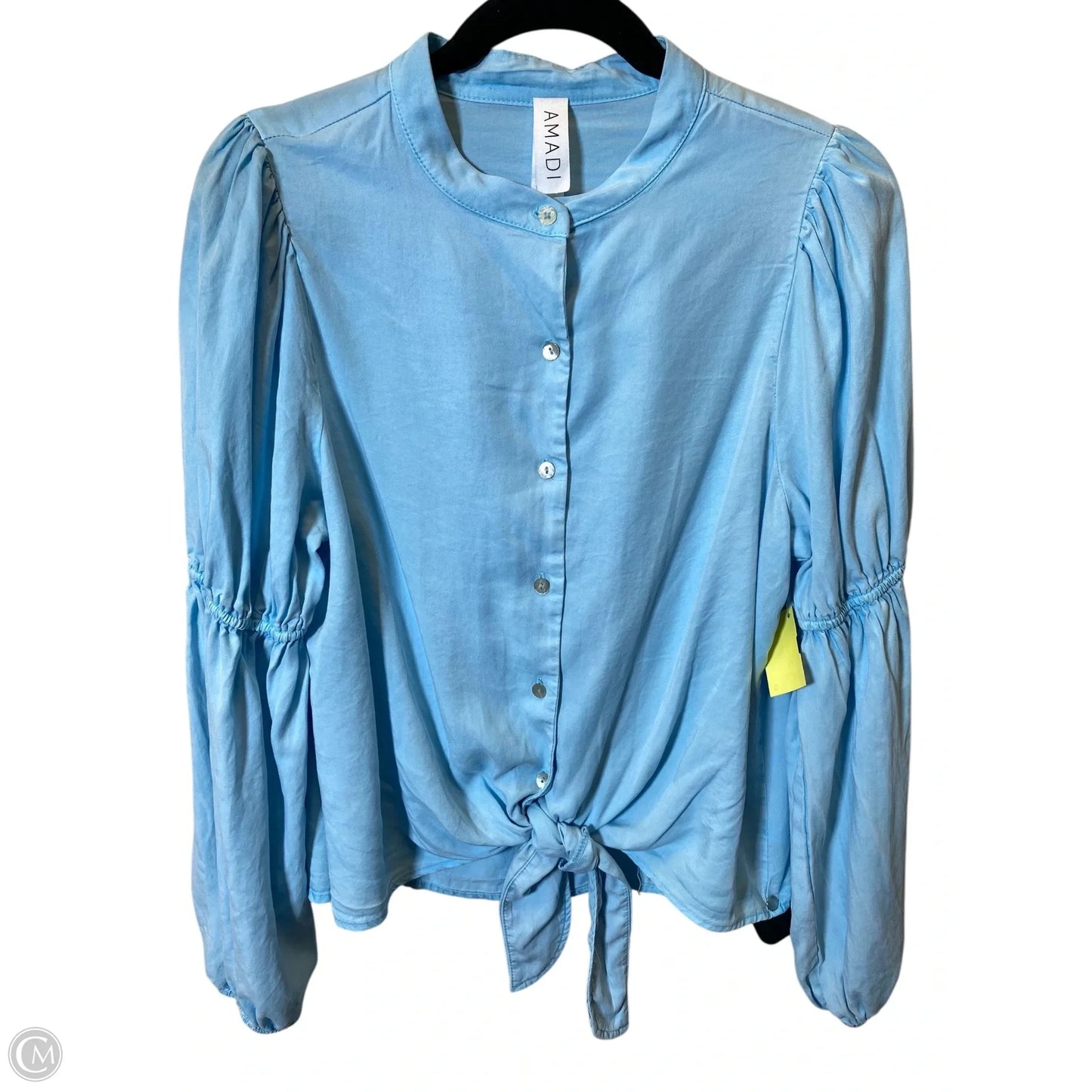 Blouse Long Sleeve Designer By Amadi In Blue, Size: M