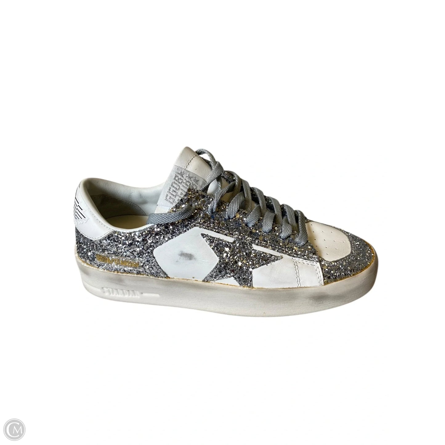 Shoes Luxury Designer By Golden Goose In Silver & White, Size: 37