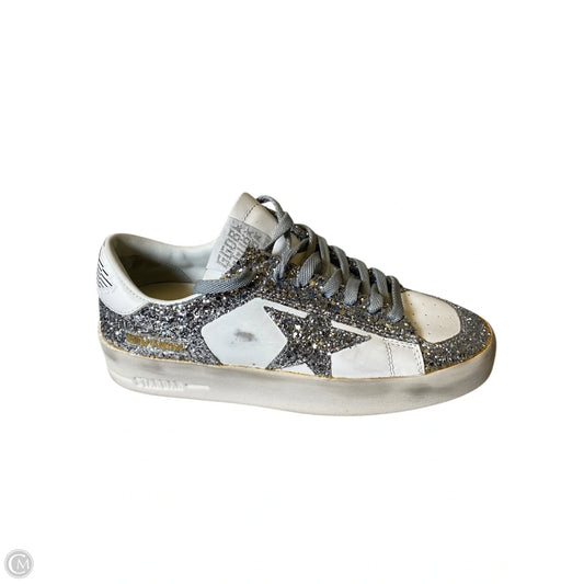 Shoes Luxury Designer By Golden Goose In Silver & White, Size: 37