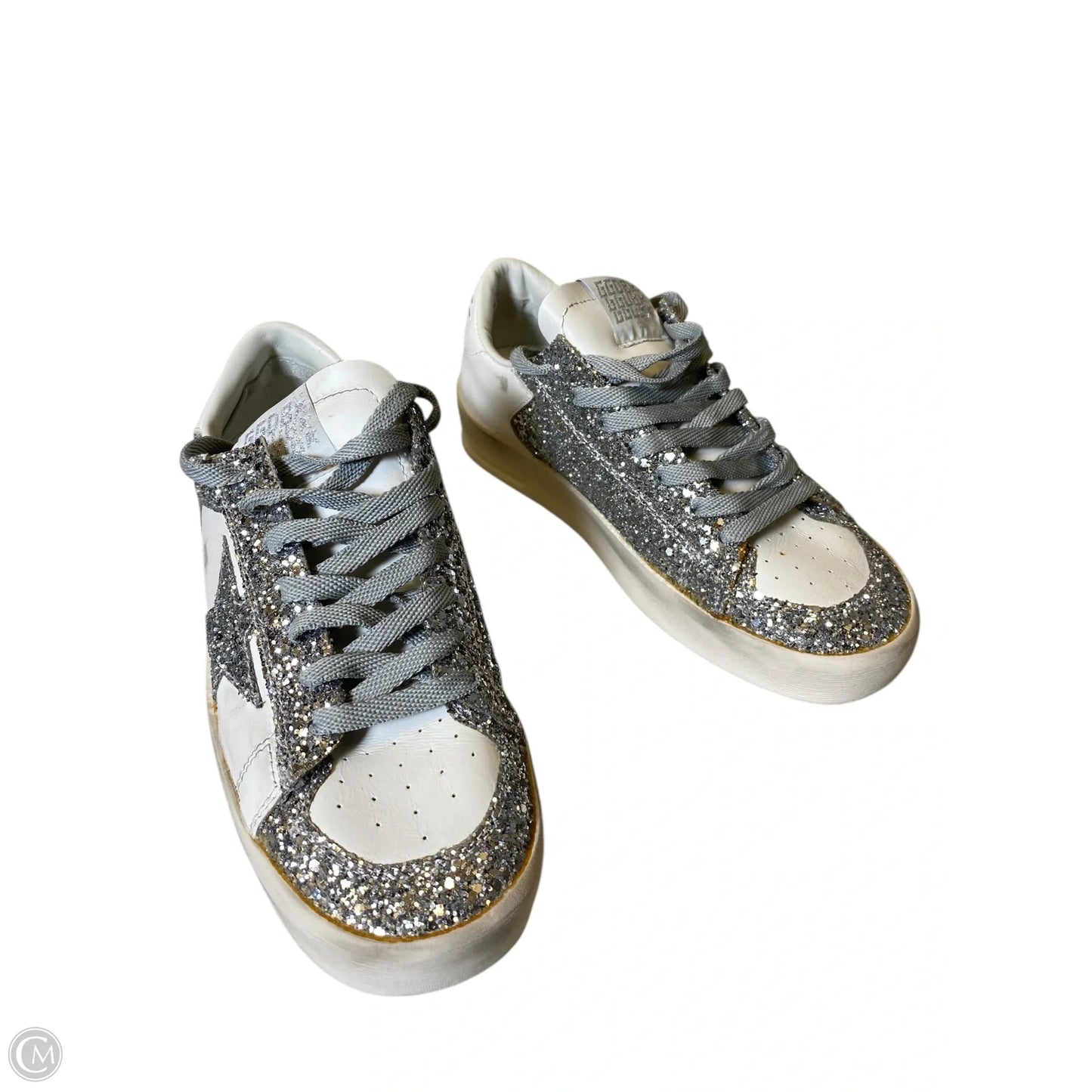Shoes Luxury Designer By Golden Goose In Silver & White, Size: 37