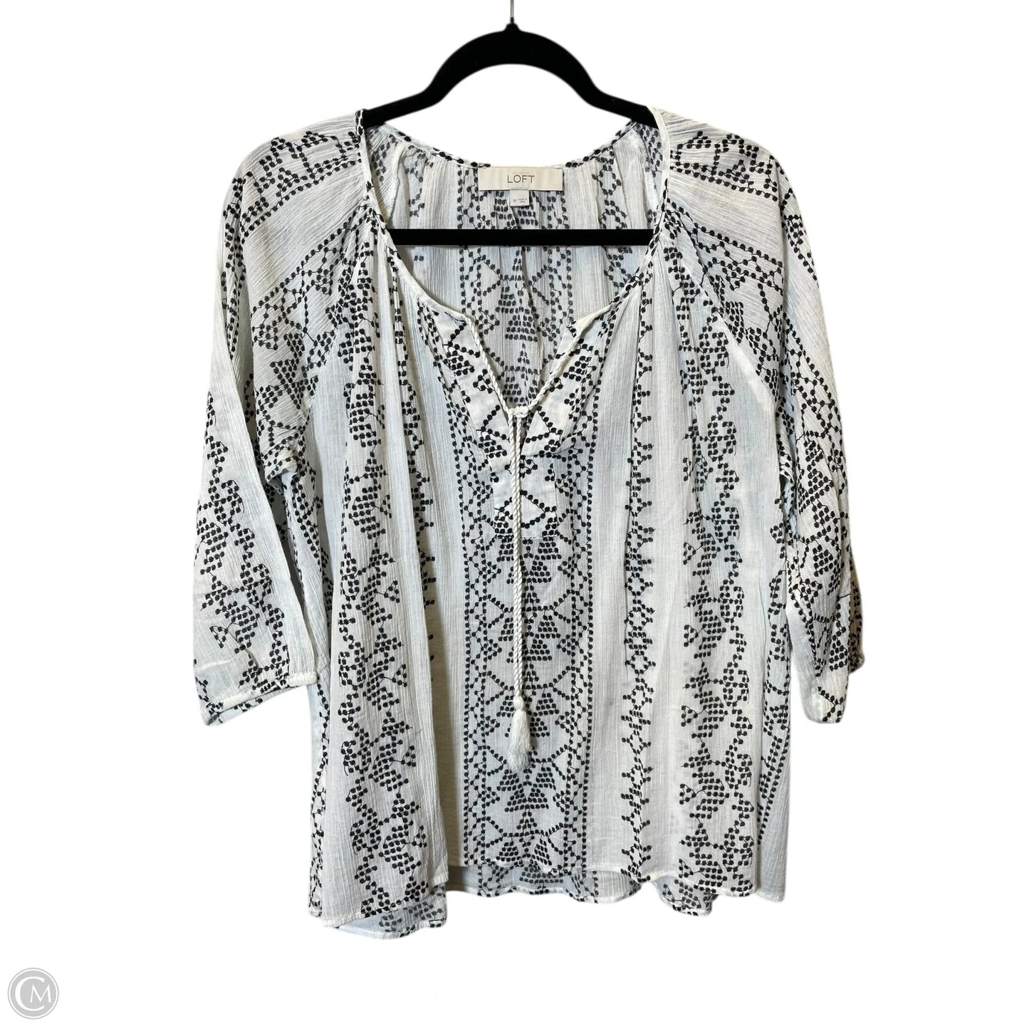 Top 3/4 Sleeve By Loft In Black & White, Size: M