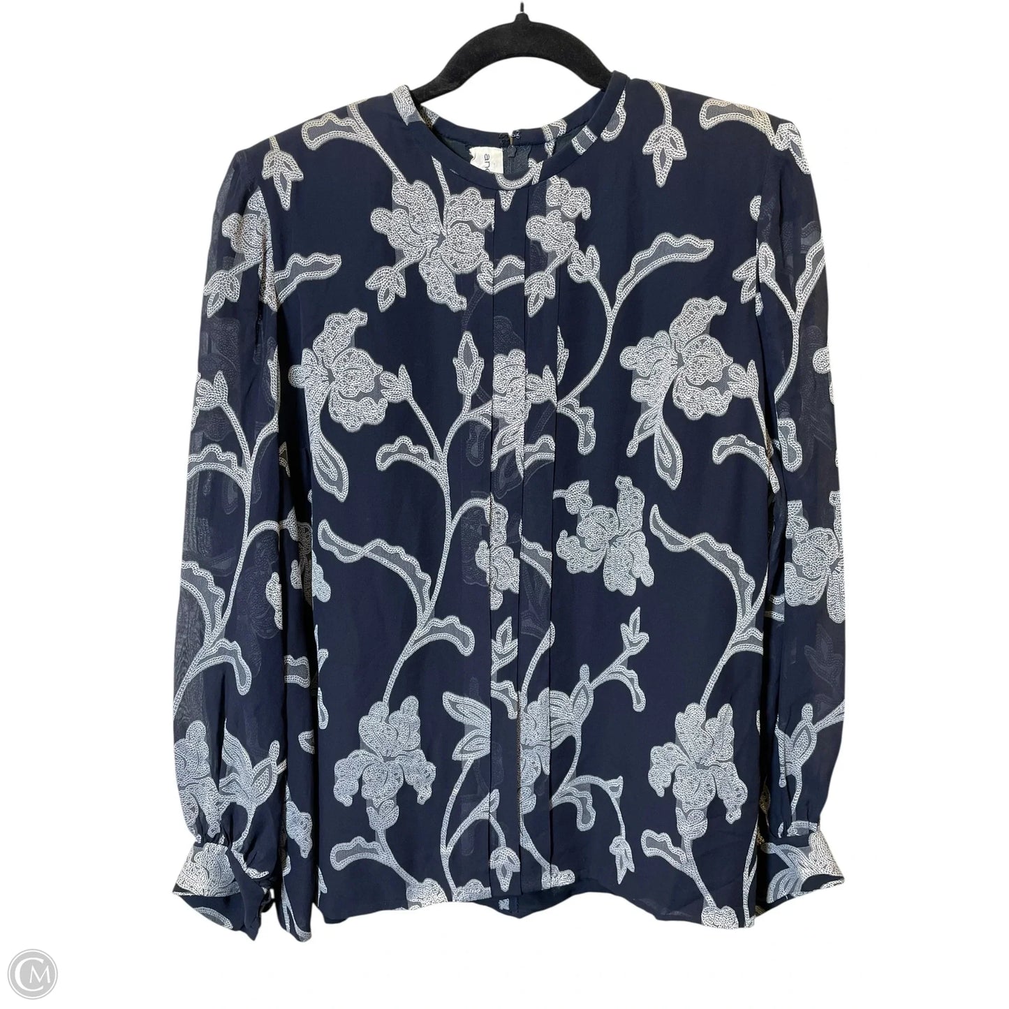 Top Long Sleeve Designer By Neiman Marcus In Blue & White, Size: L