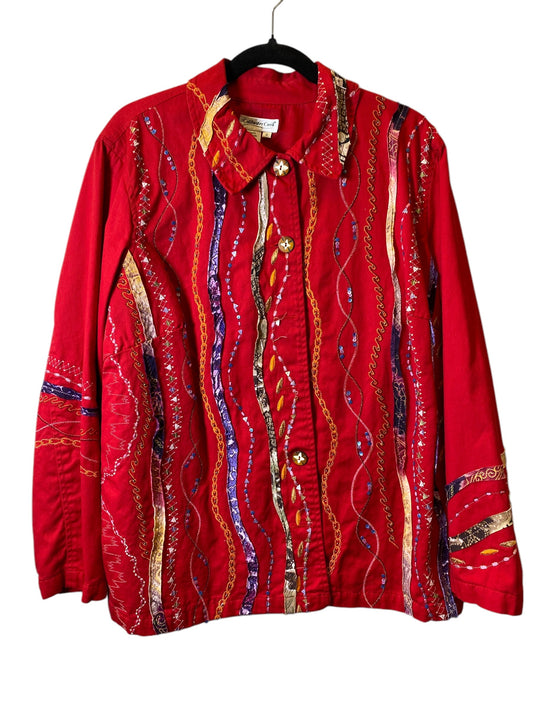 Blouse Long Sleeve By Coldwater Creek In Red, Size: 1x