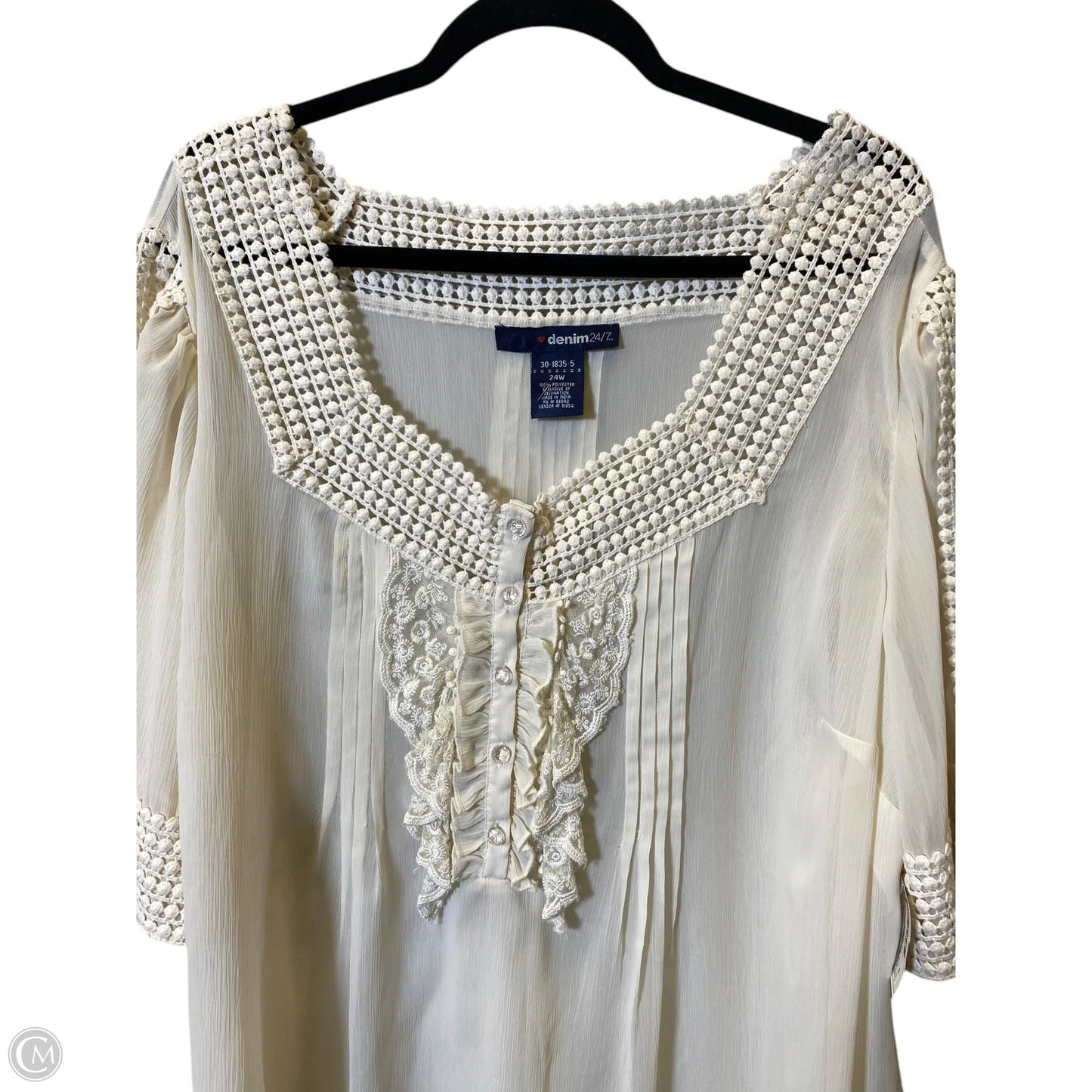 Blouse 3/4 Sleeve By Denim 24/7 In White, Size: 4x
