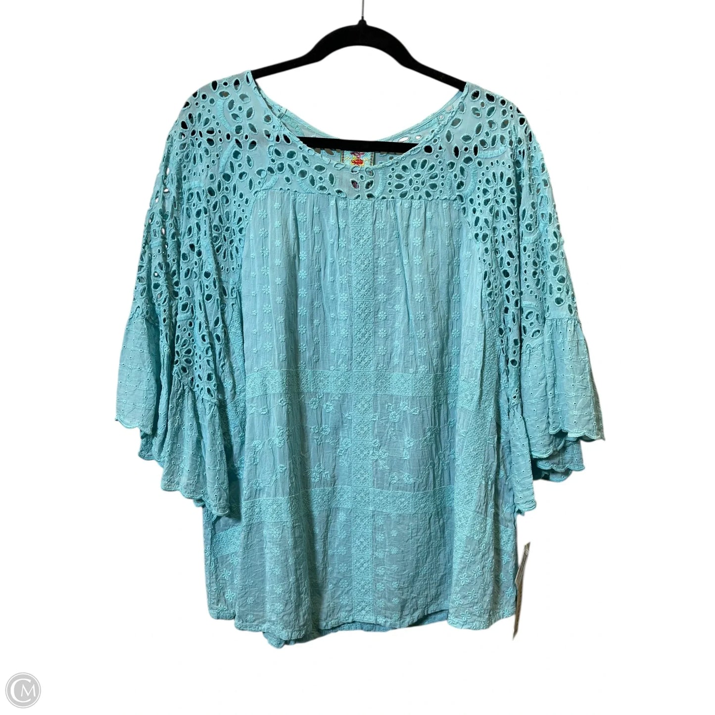Top 3/4 Sleeve By Johnny Was In Blue, Size: L