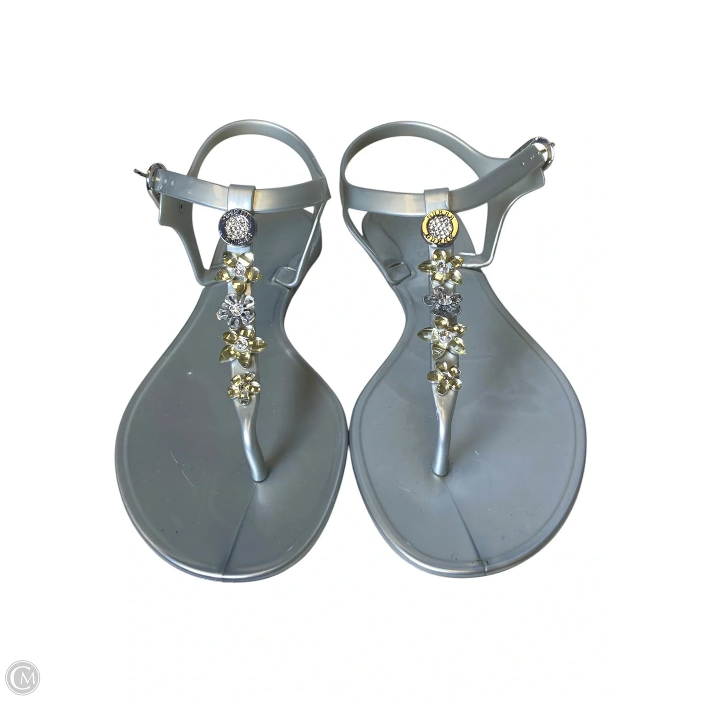 Sandals Flats By Guess In Silver, Size: 6