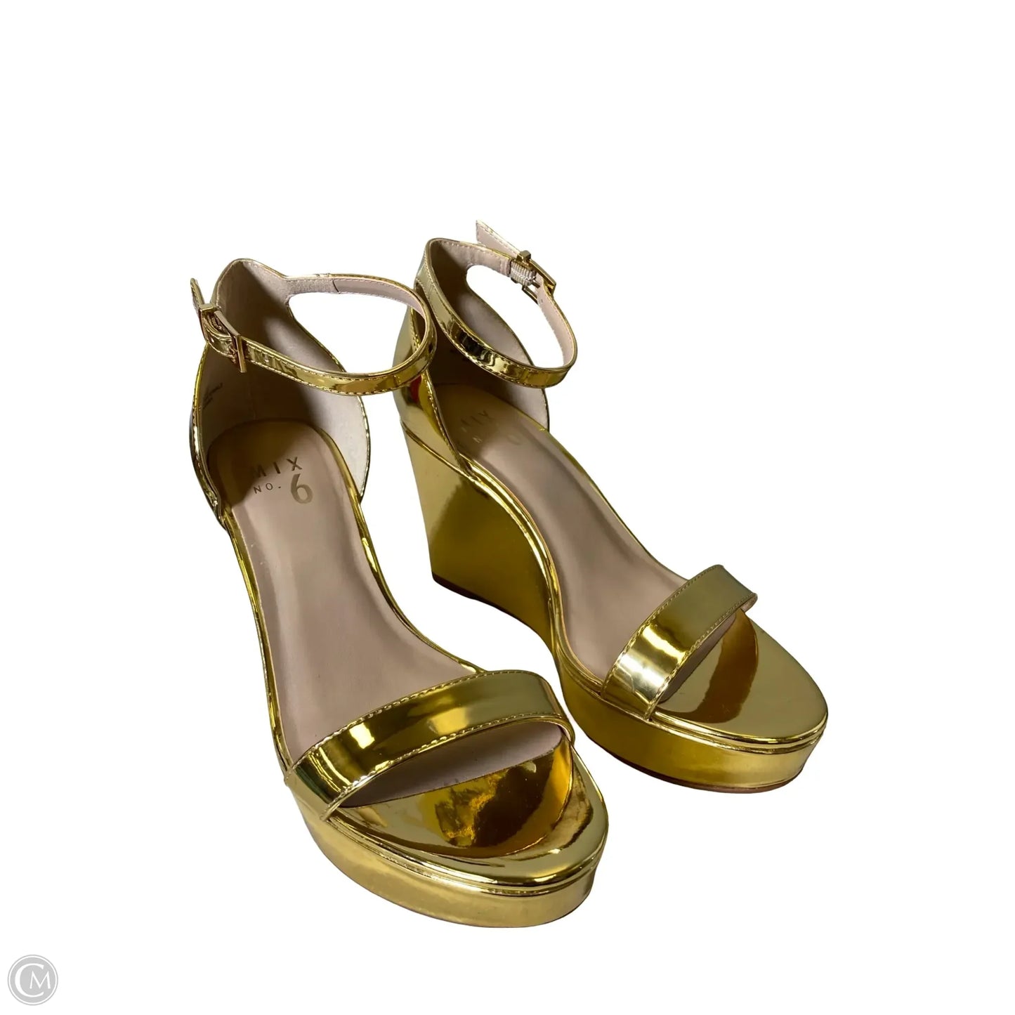 Sandals Heels Wedge By Mix No 6 In Gold, Size: 8.5