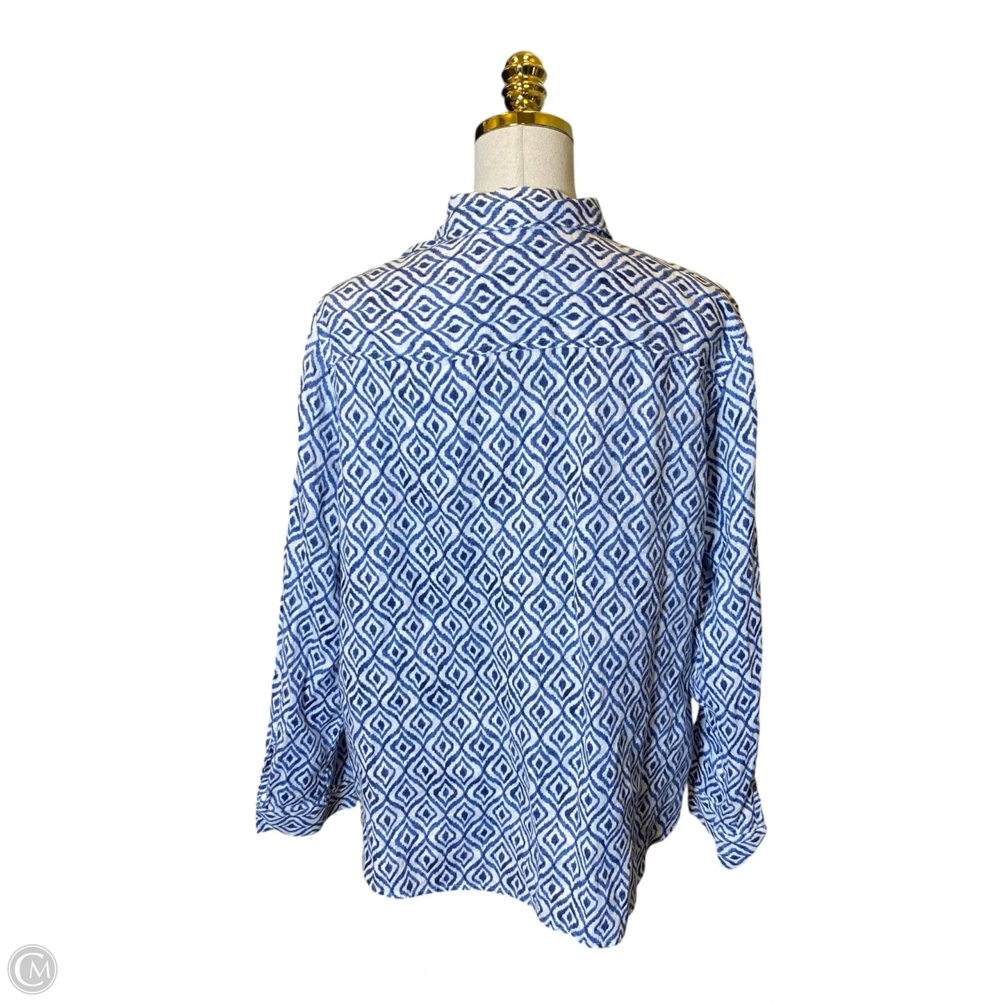 Blouse Long Sleeve By Chicos In Blue & White, Size: Xl