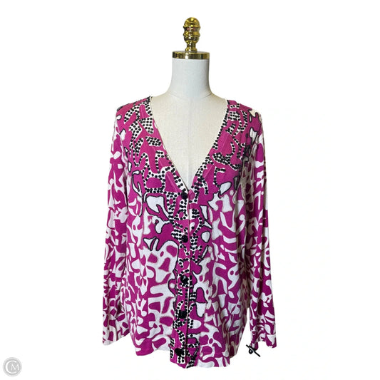 Cardigan By Chicos In Pink & White, Size: Xl