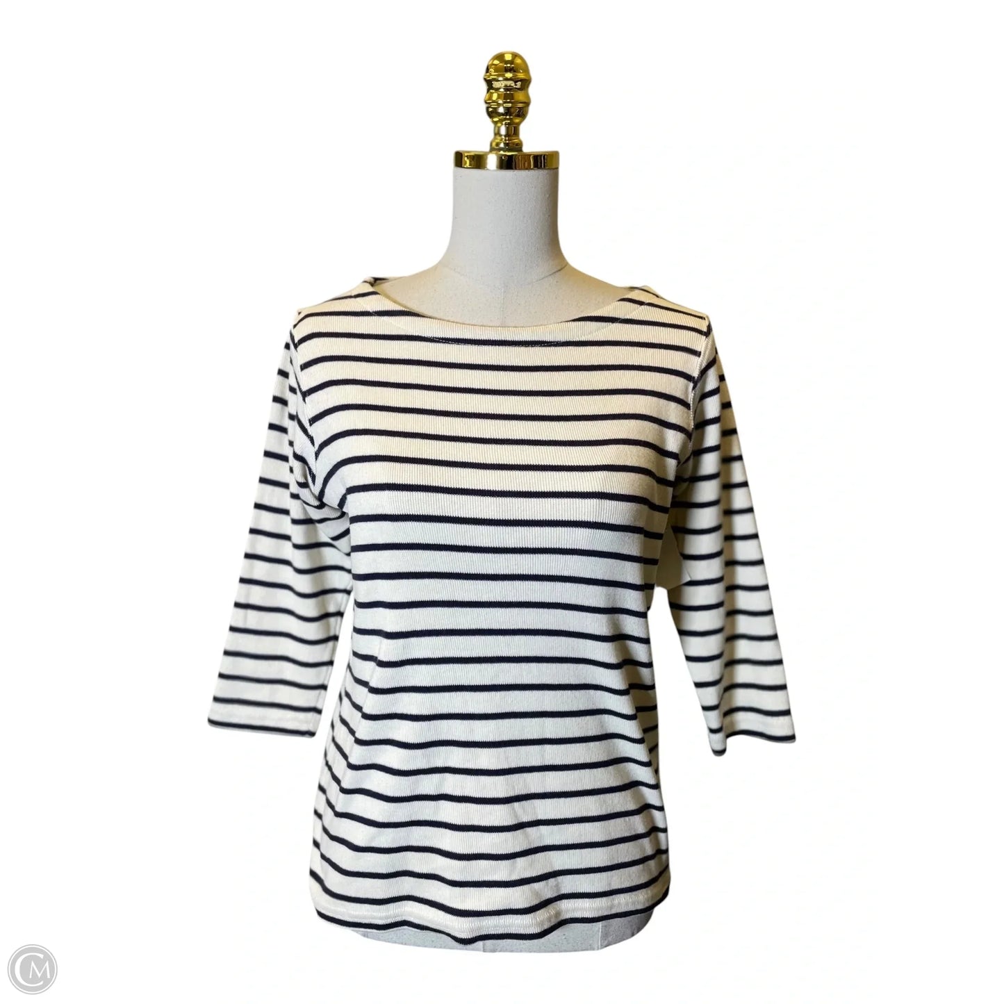 Blouse 3/4 Sleeve By L.l. Bean In Cream & Purple, Size: S